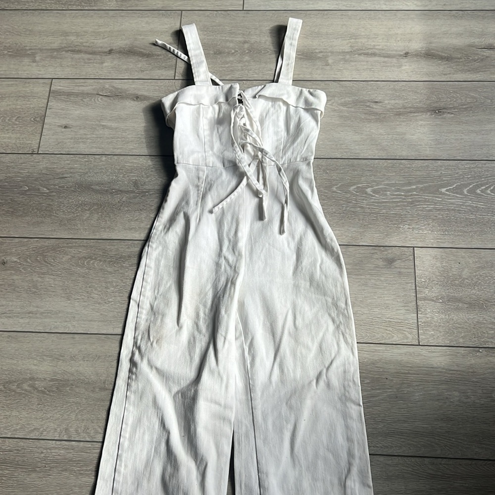 Clayton Darcy White denim tie front ankle length fitted  Jumpsuit small - Picture 3 of 12